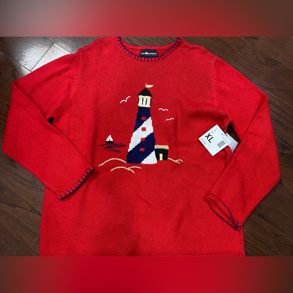 NWT Sag Harbor Sport Womens Nautical Sailboat Sweater Coastal Grandma XL